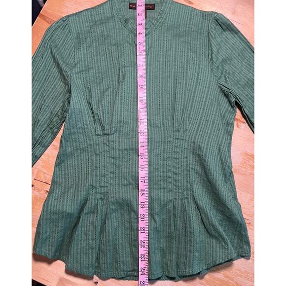 Retro Prairie 3/4 Sleeve Blouse Top Shirt V Neck Sz 4 Green Cosplay Western Boho - Picture 6 of 9